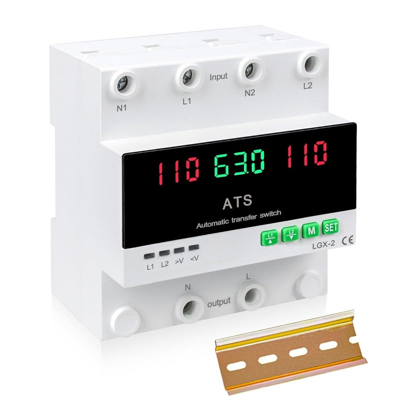 MARSTEK 63A 110V Automatic/Manual Transfer Switch, DIN Rail Mount 110V for Generator Backup Power & Gas Furnace, 50/60Hz, LED Display, CE Certified - Image 1